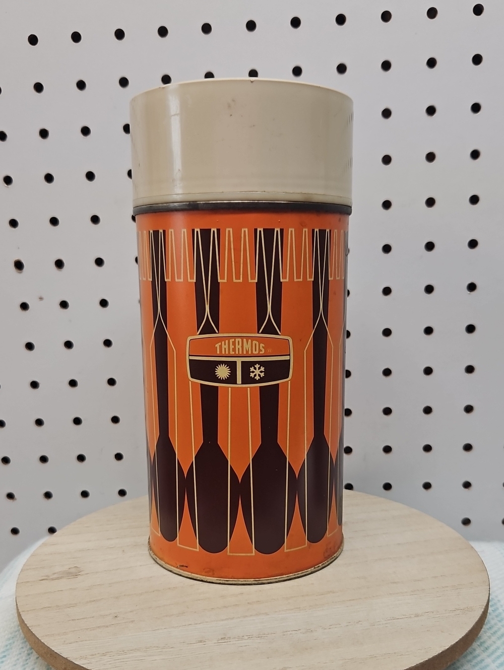VINTAGE Thermos Orange and Brown Retro Insulated Canister Pint Size #7263